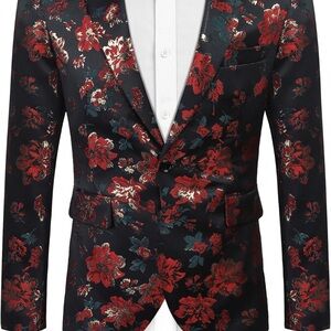 Elegant Floral Men's Blazer in Red and Black